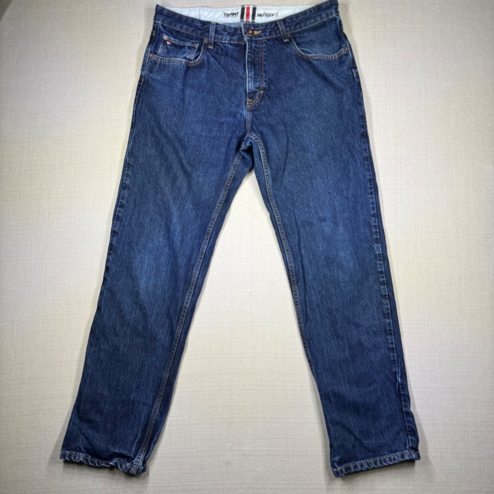 Tommy Hilfiger Mens Classic Straight Leg Jeans Dark Wash Blue 33x32 Denim